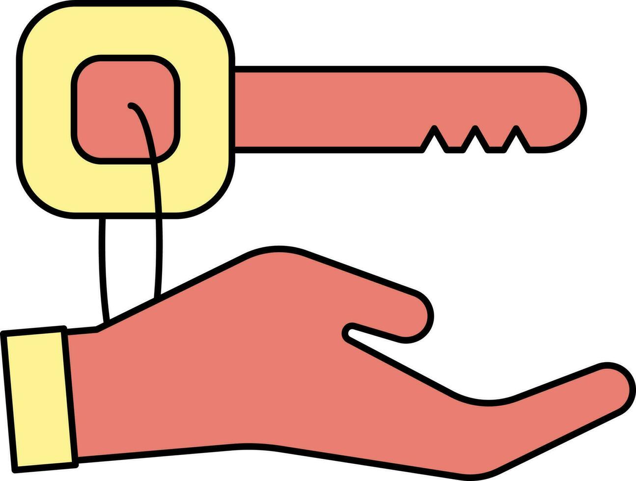 Hand halten Schlüssel Symbol im rot und Gelb Farbe. vektor