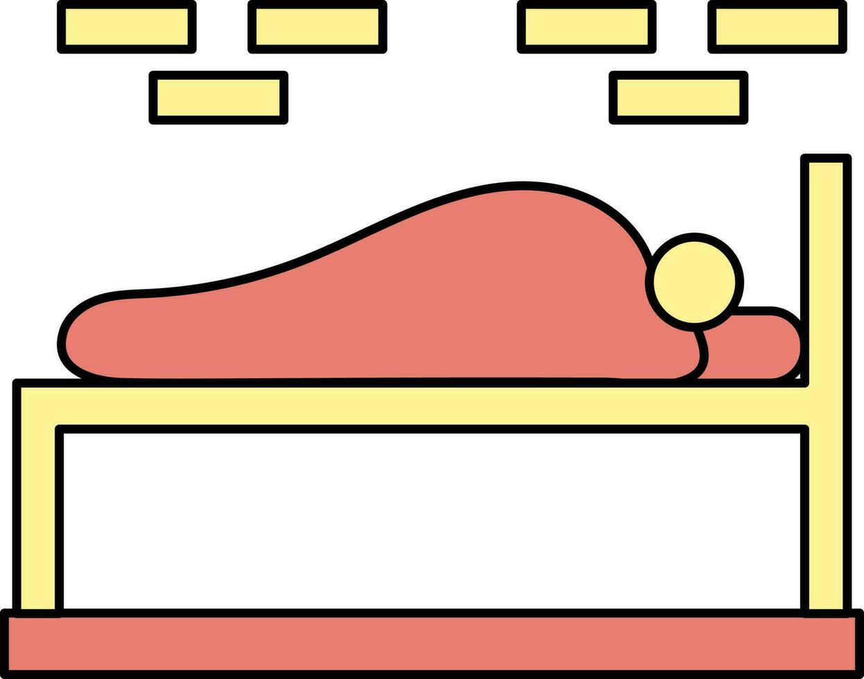 Mann Schlafen auf Bett Symbol im rot und Gelb Farbe. vektor