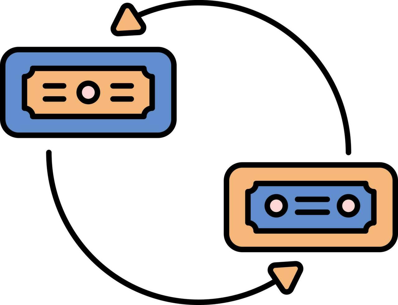 pengar utbyta eller överföra ikon i orange och blå Färg. vektor