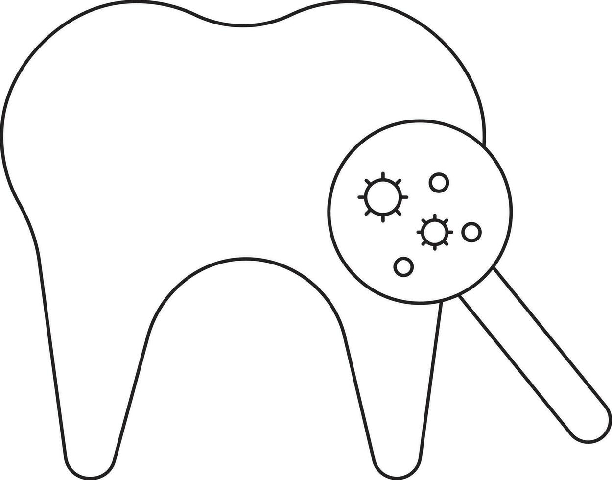 Sök bakterie tand ikon i svart linje konst. vektor