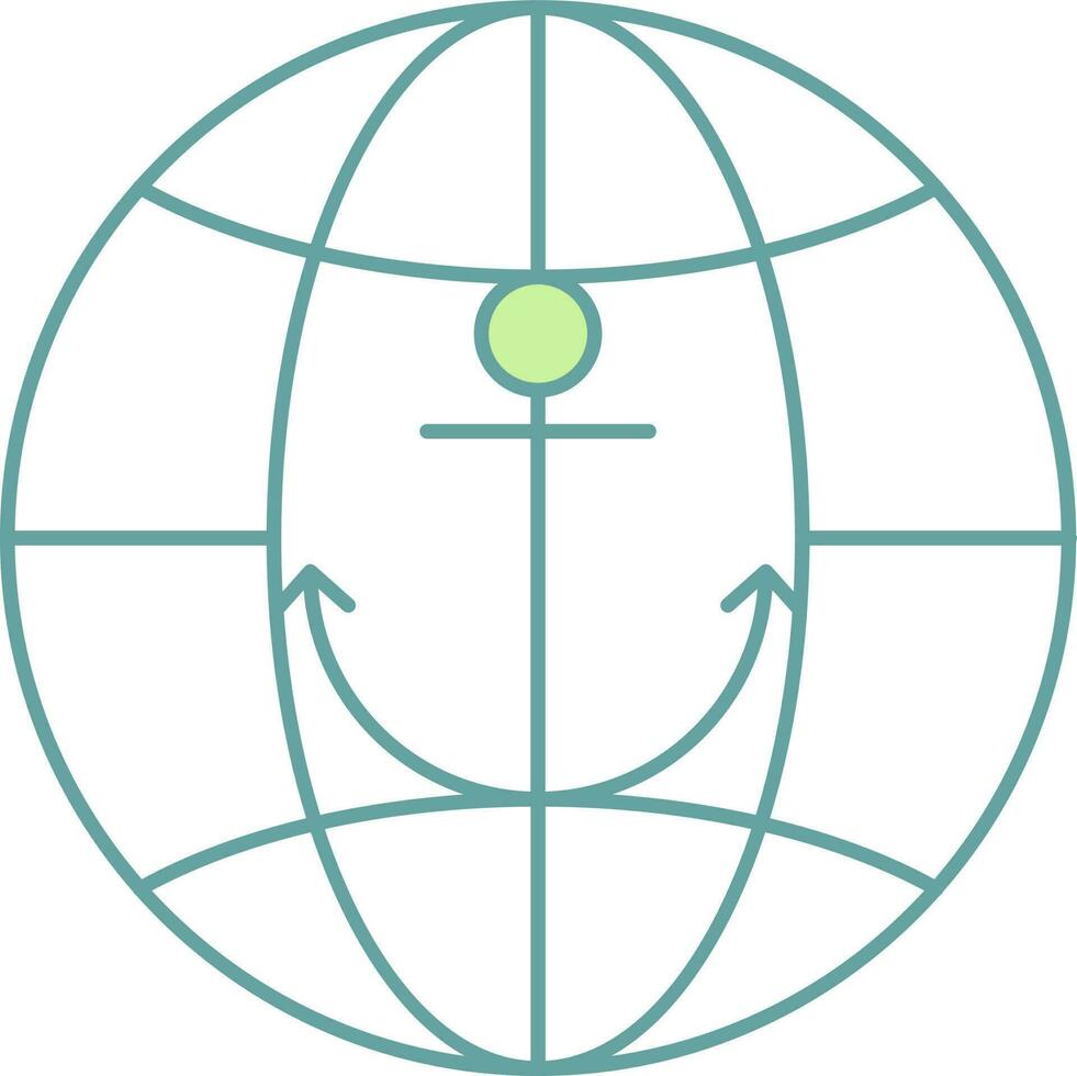 ankare med global ikon i grön stroke stil. vektor