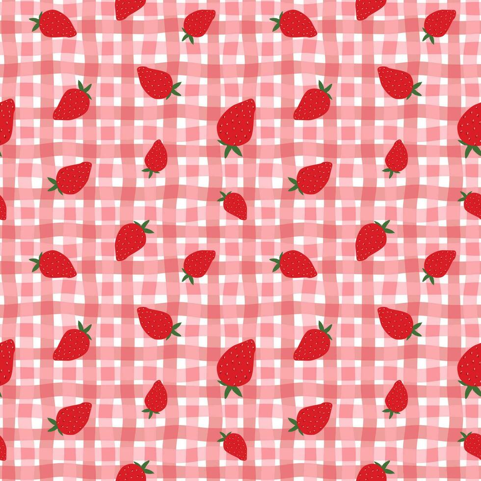 nahtlos Gingham mit Erdbeeren, Verpackung Papier vektor