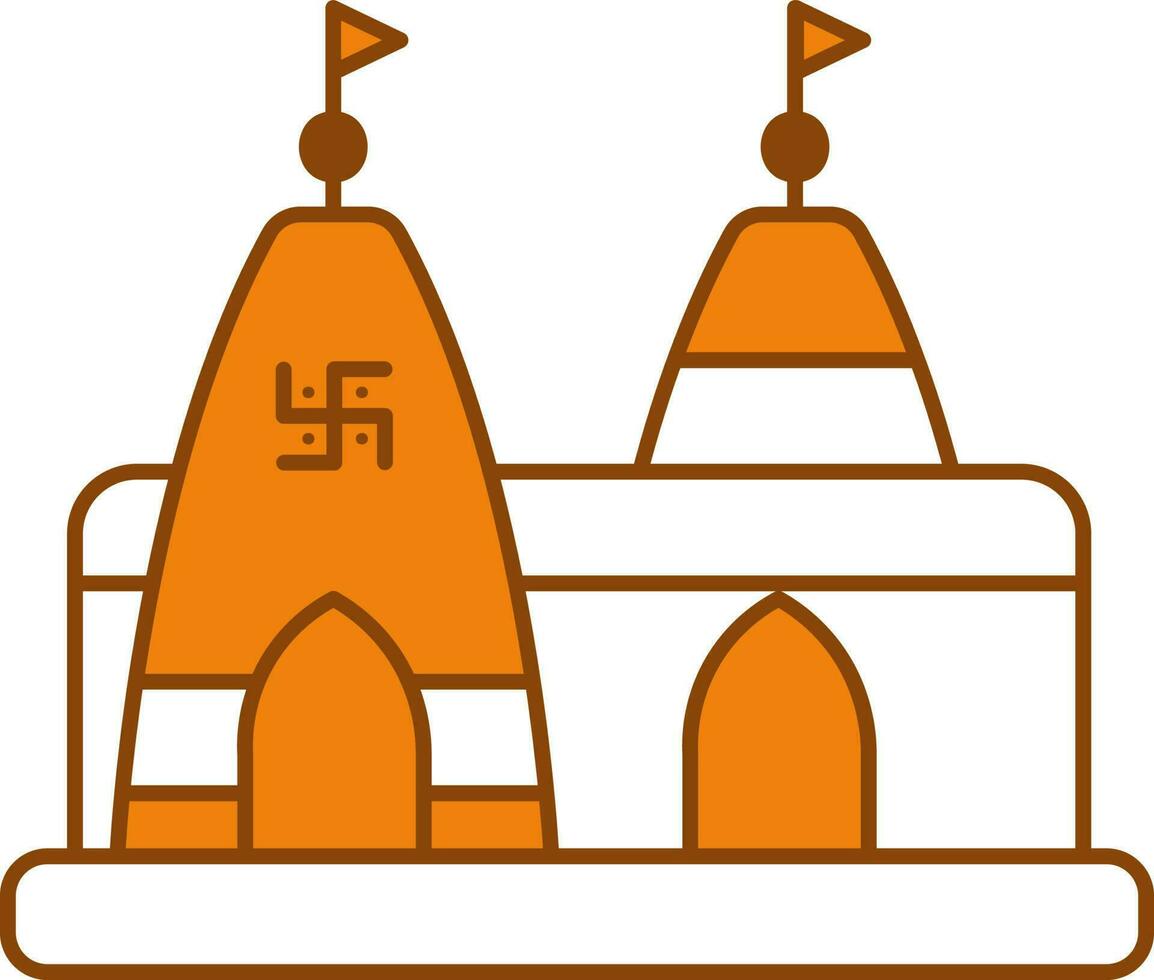 hindu tempel ikon i orange och vit Färg. vektor