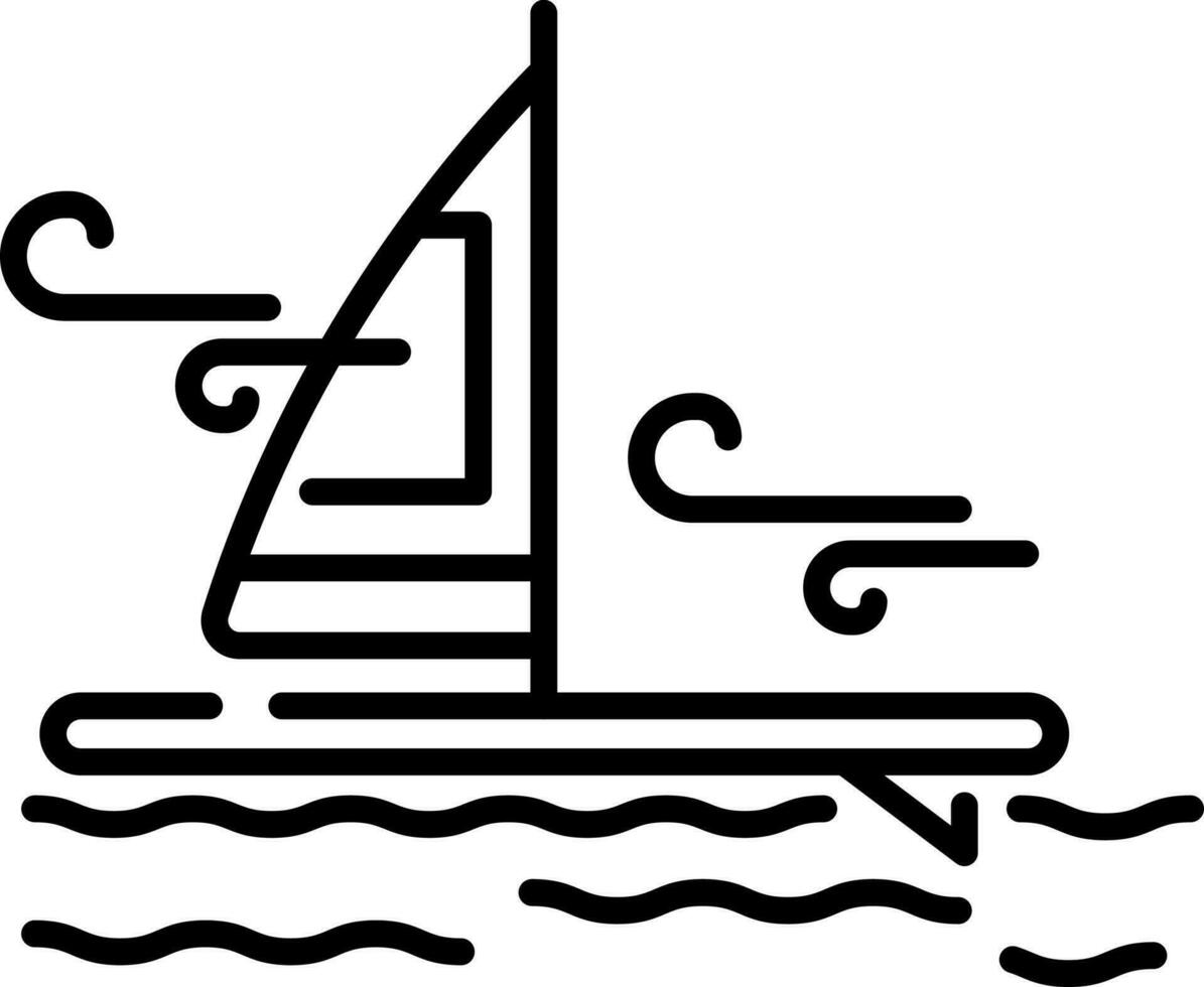 flod segling fartyg ikon i svart linje konst. vektor