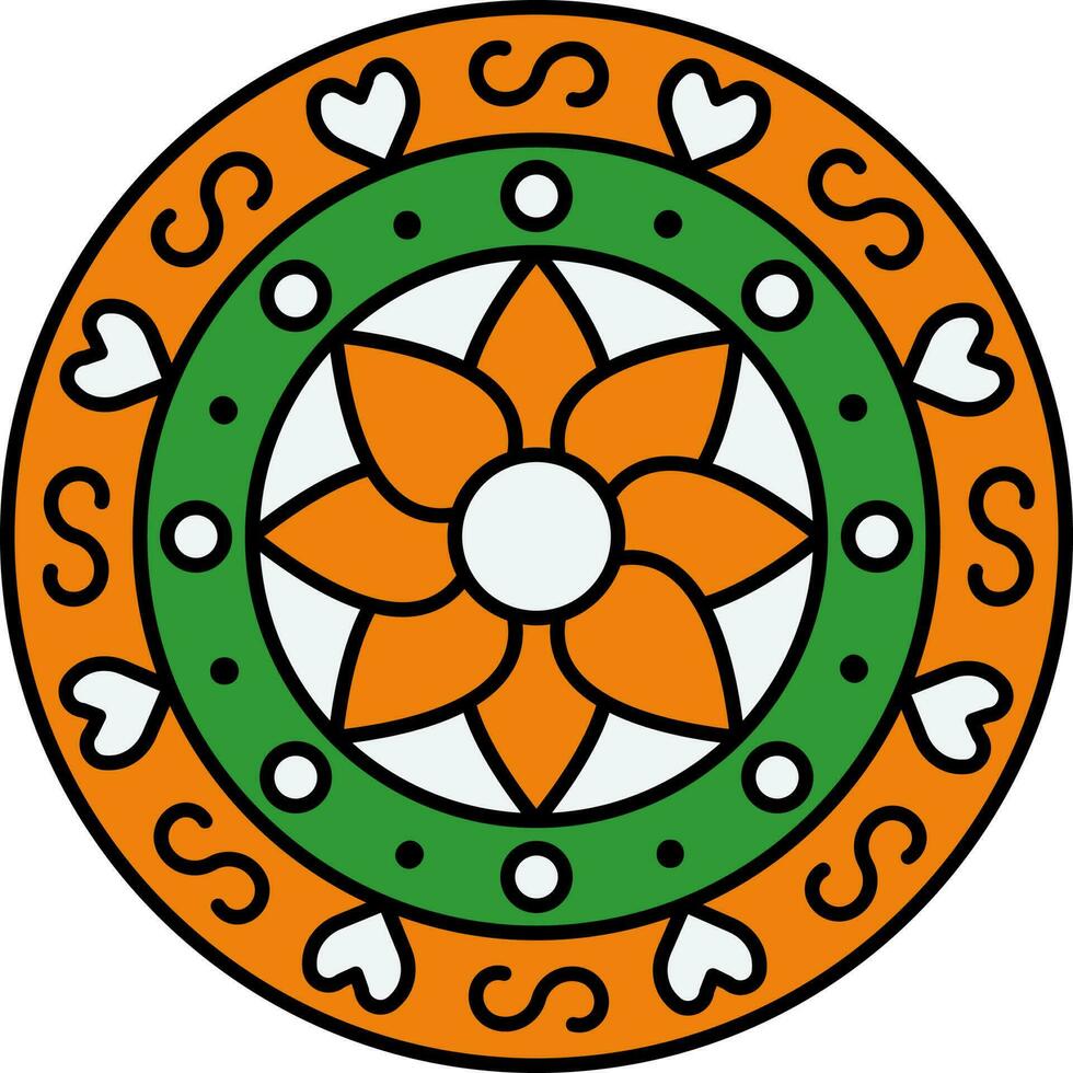 dreifarbig Mandala oder Rangoli Symbol im eben Stil. vektor