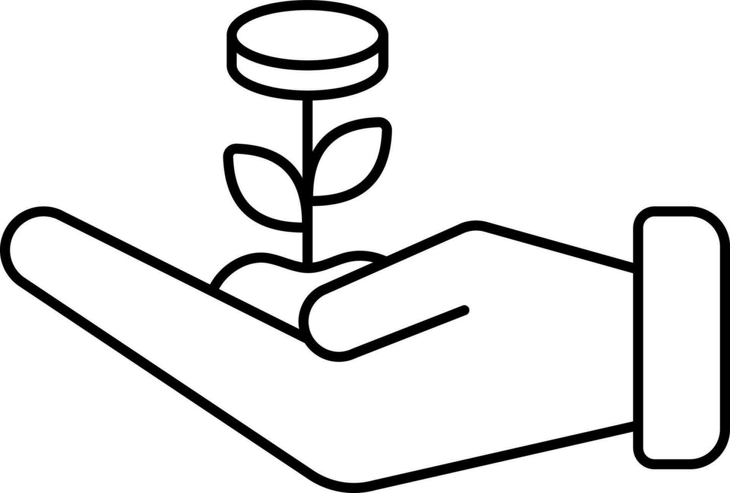 Geld Pflanze auf Hand Symbol im schwarz Linie Kunst. vektor