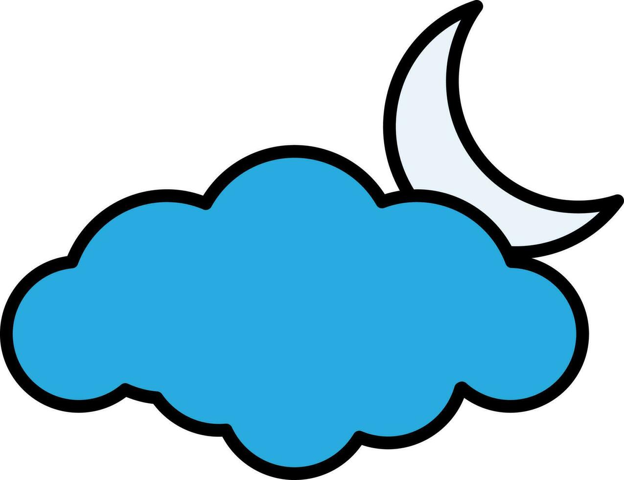 Wolke mit Halbmond Mond Symbol im Blau Farbe. vektor