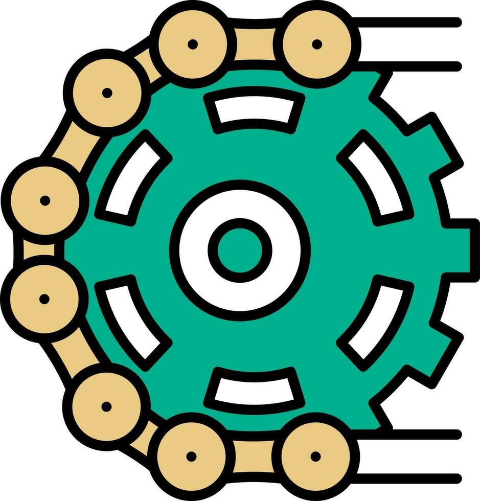 illustration av roterad kedja redskap ikon i cyan och gul Färg. vektor