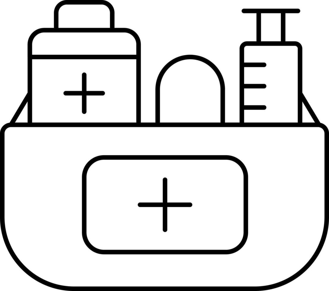 medicinsk verktygslåda ikon i svart linje konst. vektor