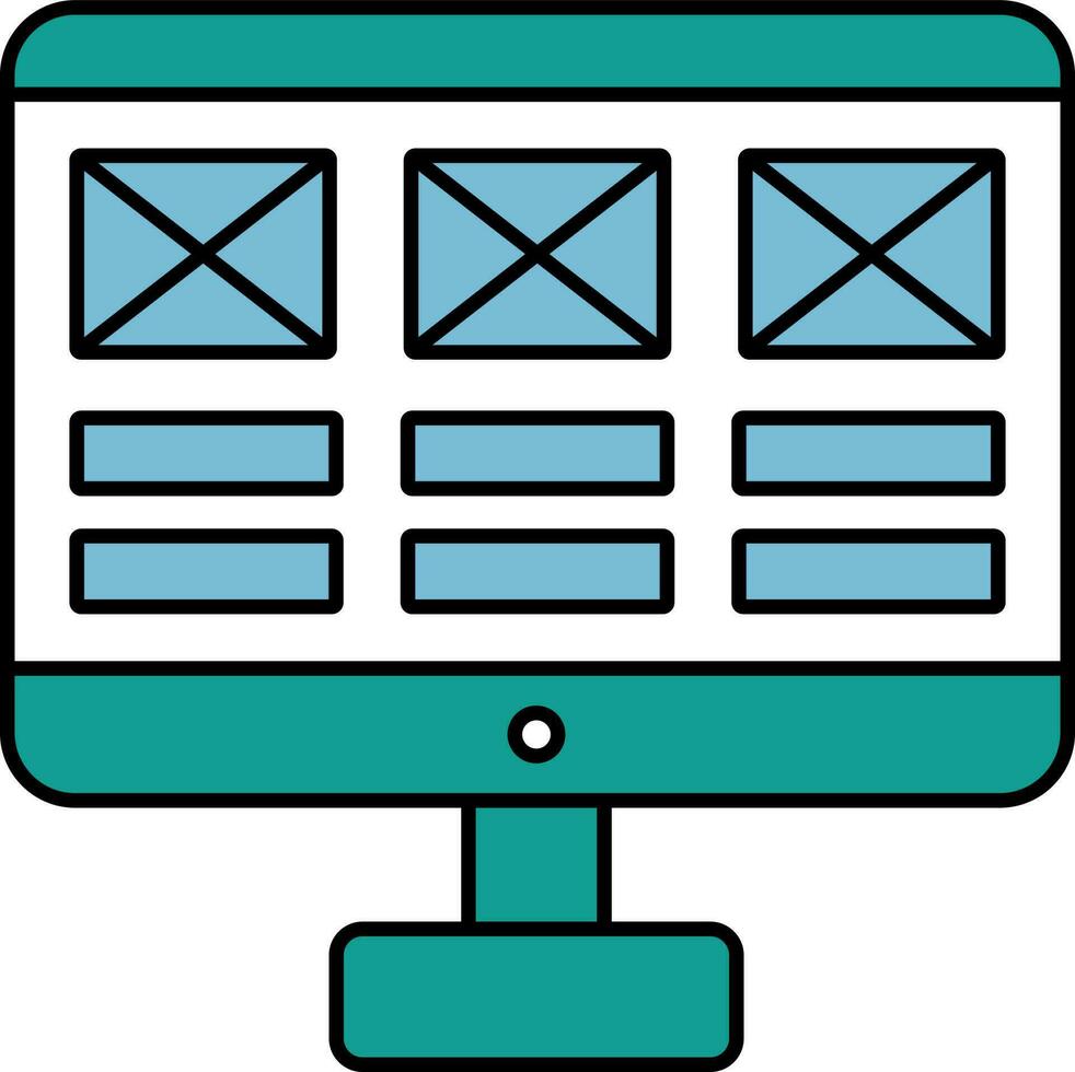 Drahtmodell im Desktop Bildschirm Symbol blaugrün und Weiß Farbe Symbol. vektor