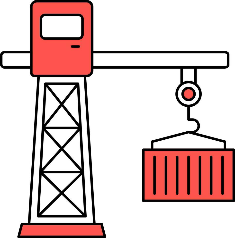 Turm Kran mit Container Symbol im rot und Weiß Farbe. vektor
