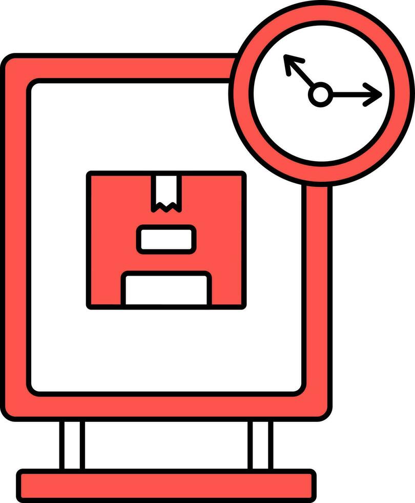 Paket Plakatwand und Uhr Symbol im rot und Weiß Farbe. vektor