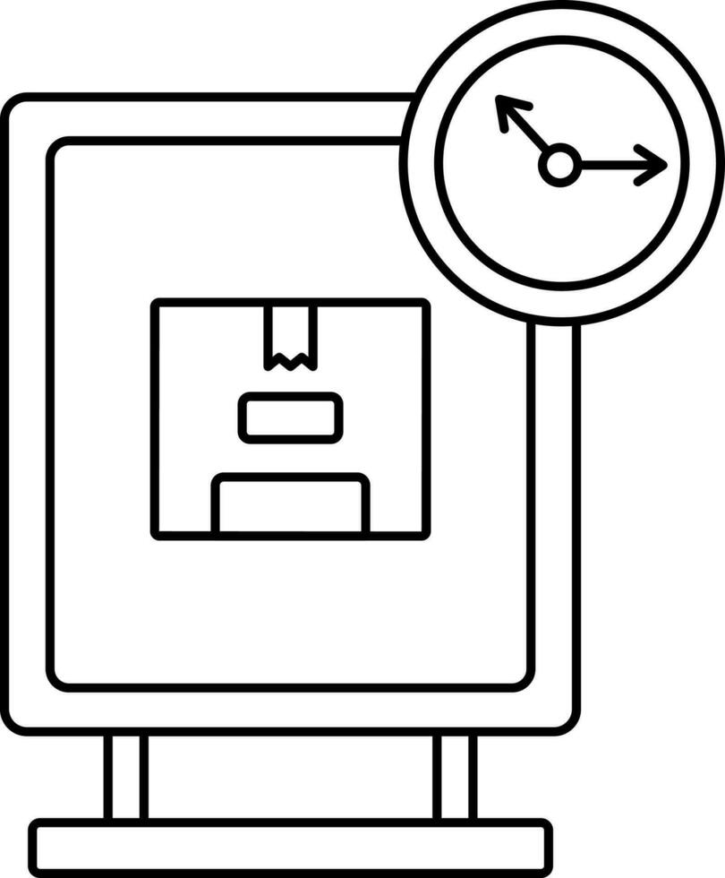 paket anslagstavla och klocka ikon i svart linje konst. vektor
