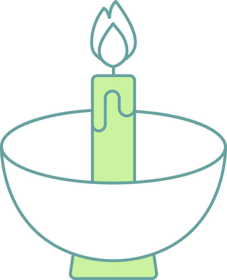 Grün und Weiß beleuchtet Kerze im Schüssel Symbol. vektor