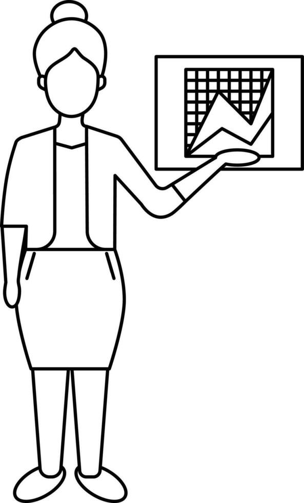 affärskvinna presenter Diagram ikon i svart översikt. vektor