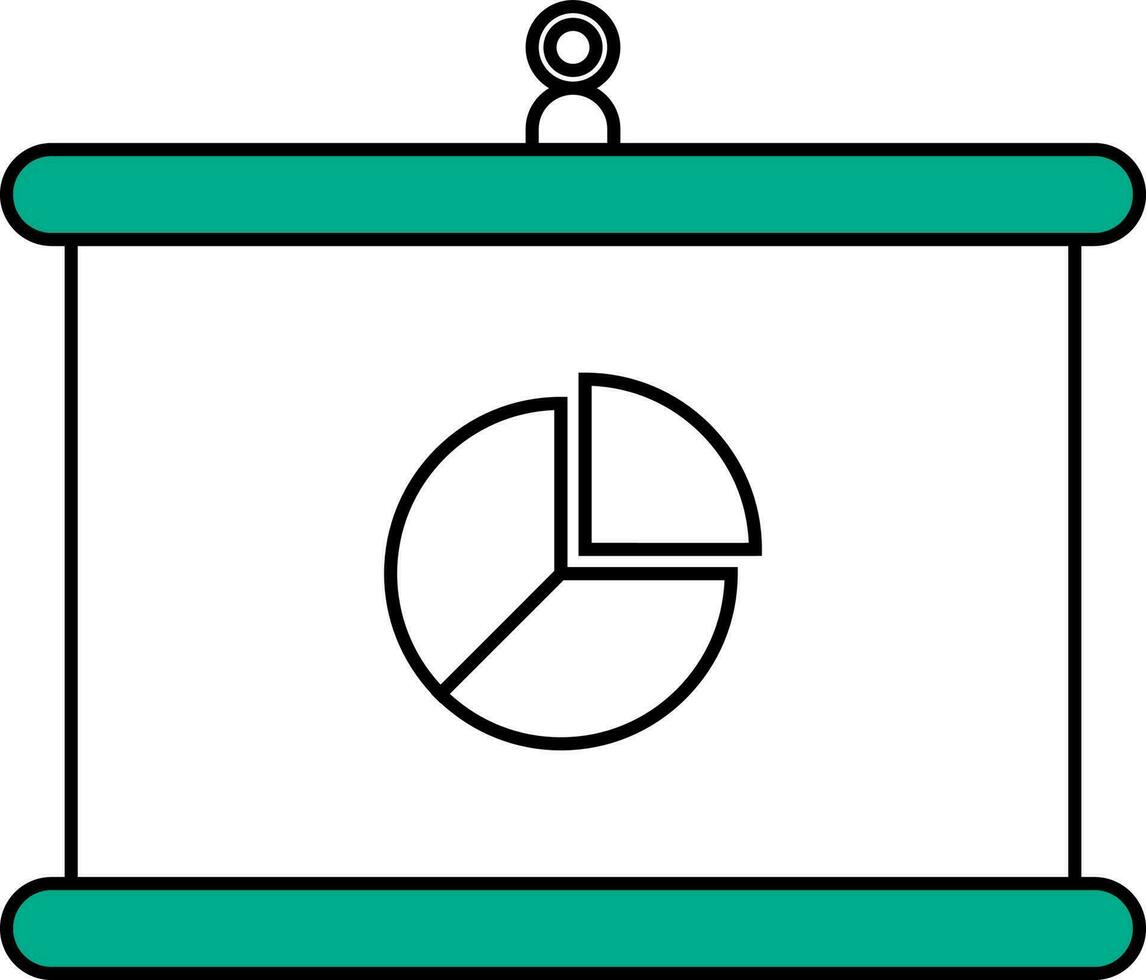 Kuchen Diagramm Über Segeltuch Tafel Symbol im Grün und Weiß Farbe. vektor