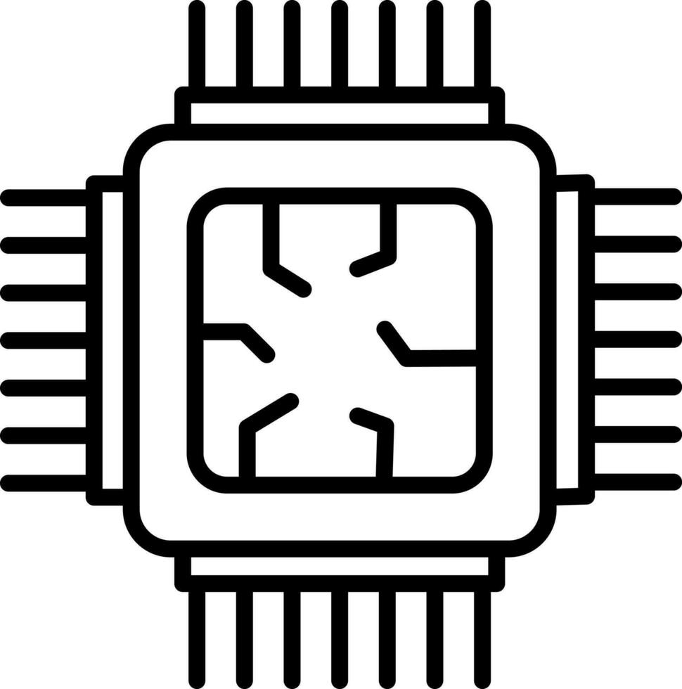 processor chip ikon i svart tunn linje konst. vektor