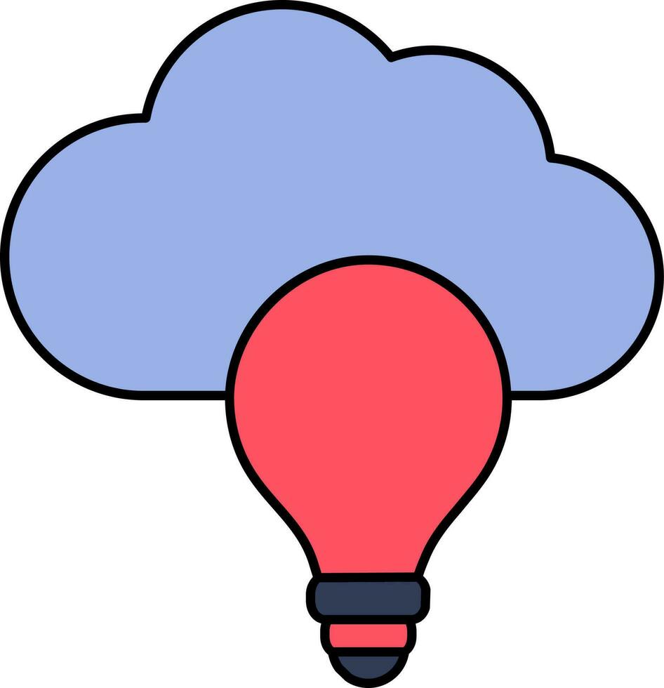 moln med ljus Glödlampa ikon i blå och röd Färg. vektor
