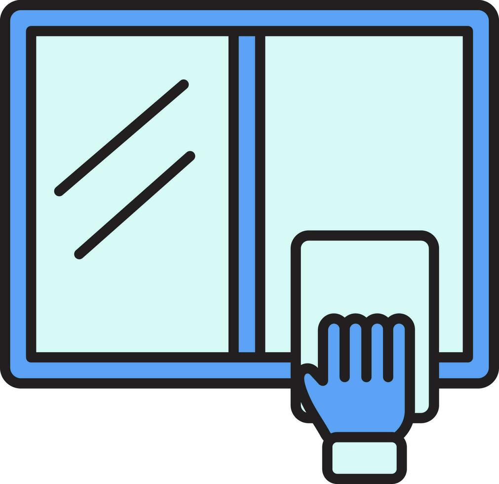rengöring fönster glas med servett hand ikon i blå Färg. vektor