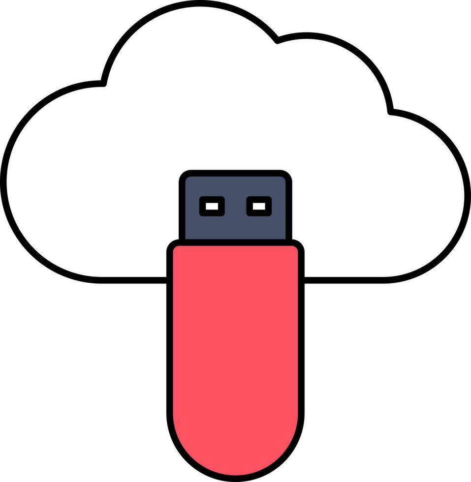 illustration av moln uSB ikon i vit och röd Färg. vektor