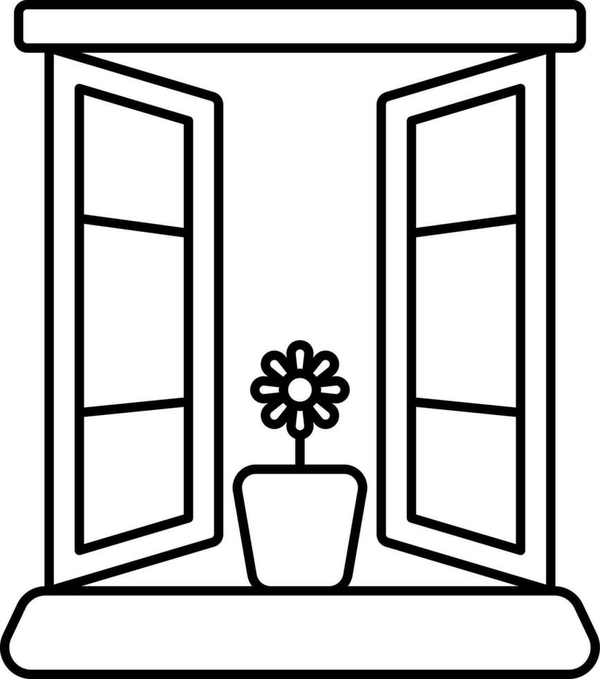 blomma pott med fönster dörr linje konst ikon. vektor