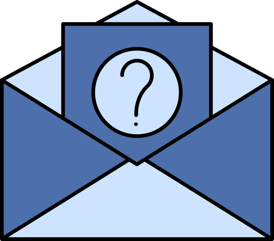 öppen kuvert med fråga papper ikon i blå färg. vektor