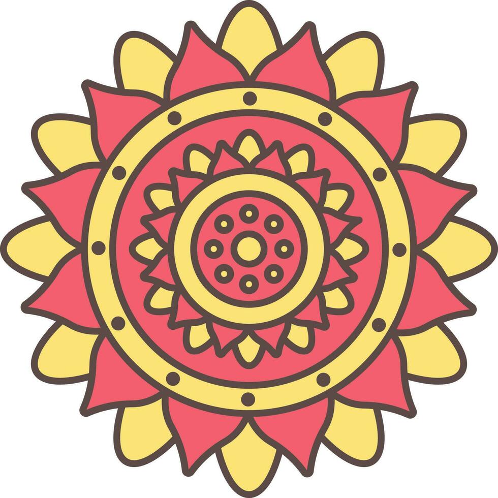 gul och röd blommig rangoli ikon i platt stil. vektor