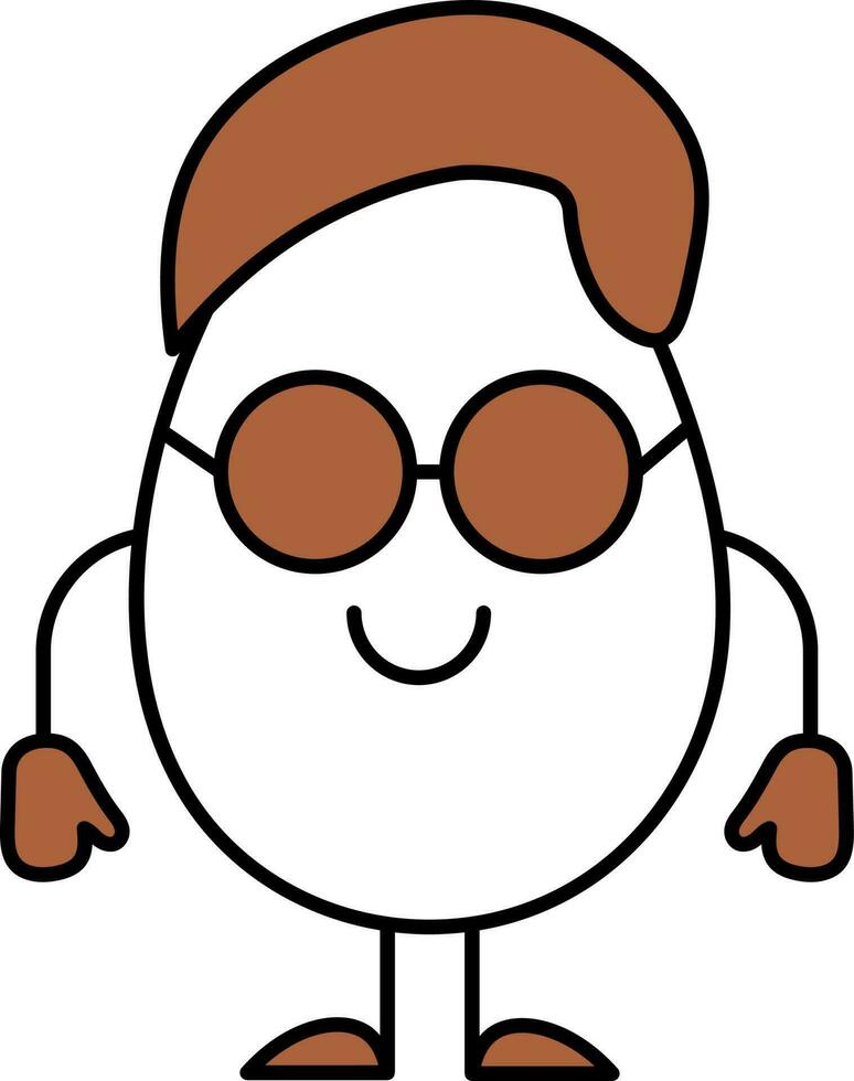 tecknad serie ägg bär solglasögon ikon i vit och brun Färg. vektor