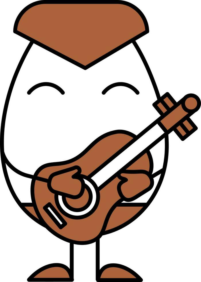 Karikatur Ei spielen Gitarre Symbol im braun und Weiß Farbe. vektor