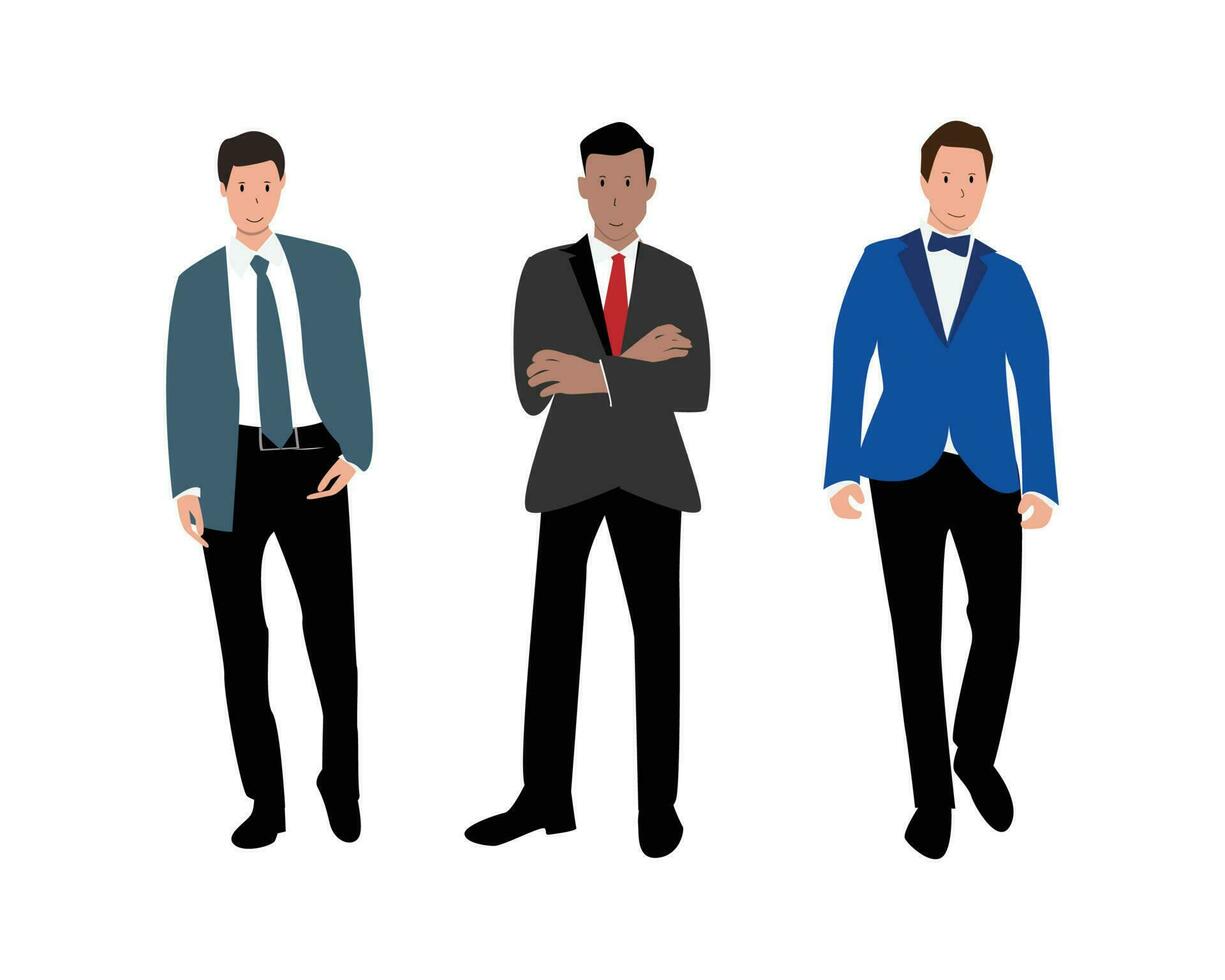 vielfältig Geschäftsmann Stehen und tragen formal Anzüge zum Zusammenarbeit oder Show wie Büro Arbeiter vektor