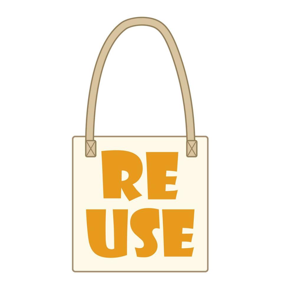 minimalistisch Vektor Illustration von ein wiederverwendbar Einkaufen Tasche mit Beschriftung Wiederverwendung