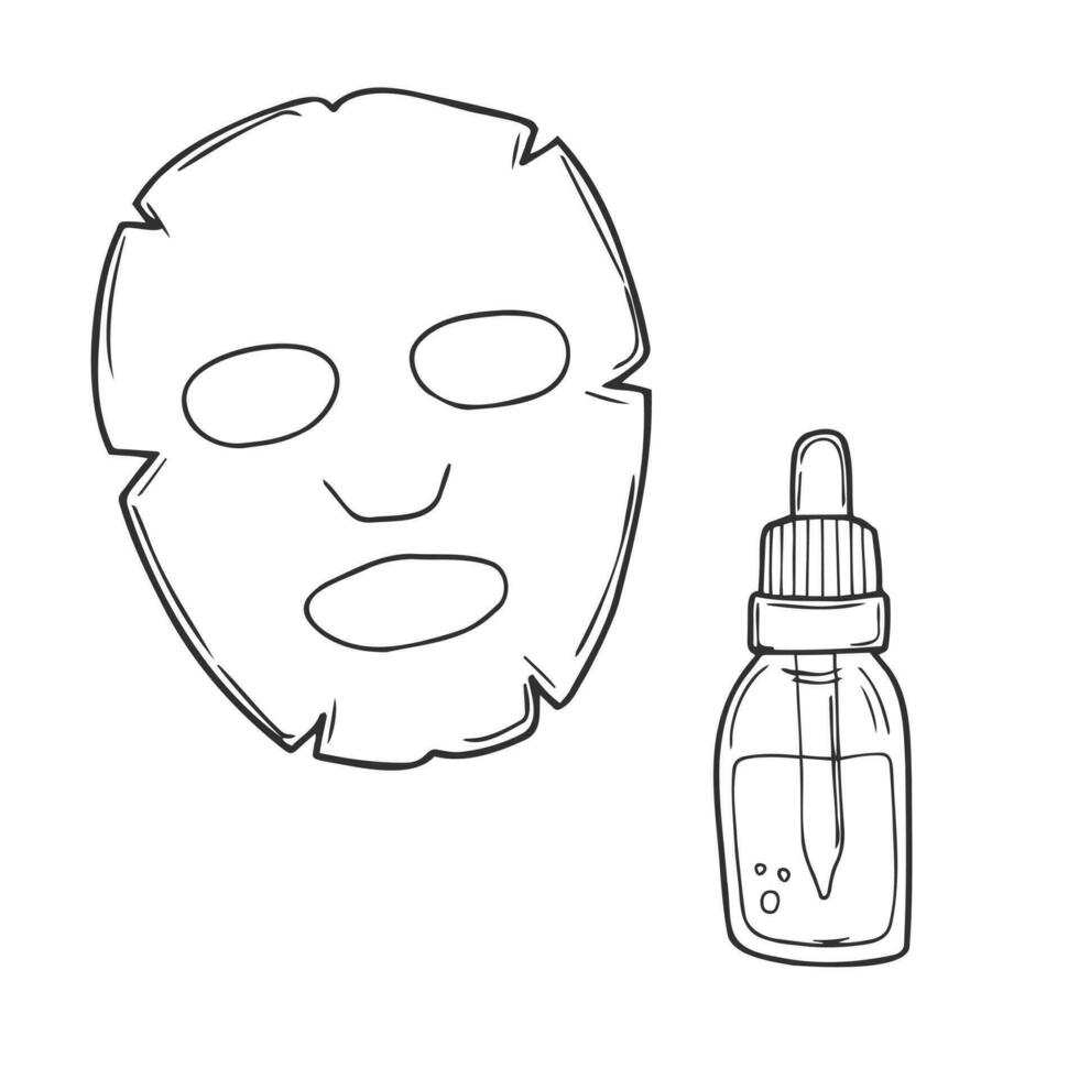 ansikte ark mask och serum klotter ikon, vektor illustration. hud vård begrepp