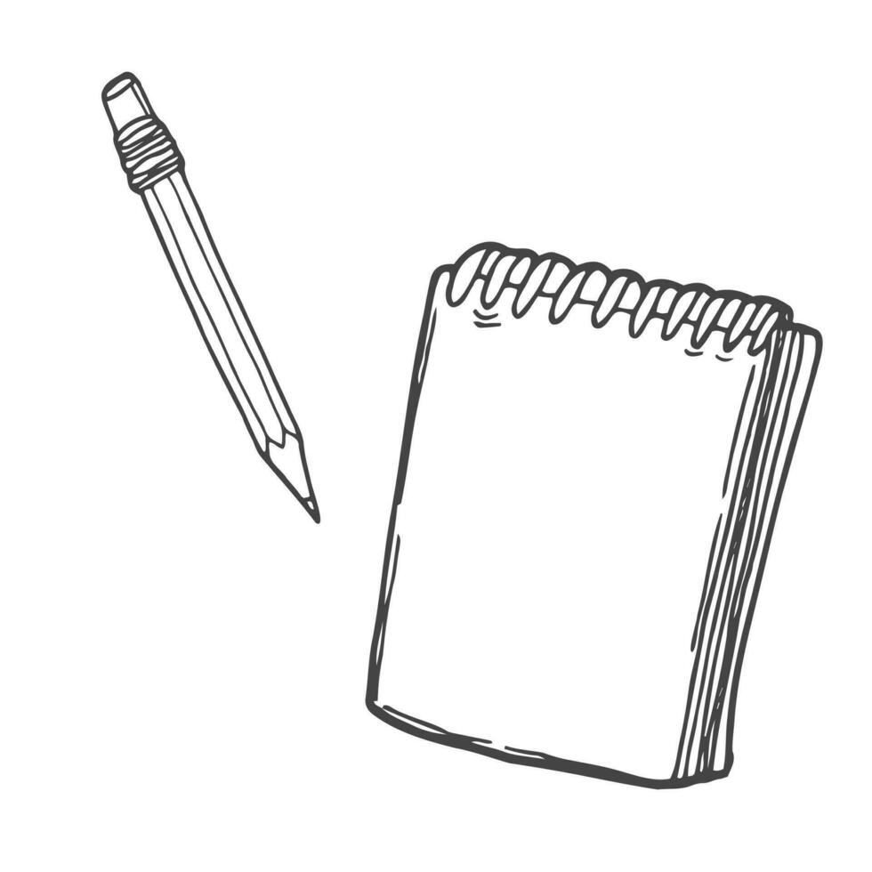 hand dragen klotter skiss öppen anteckningsbok med penna vektor