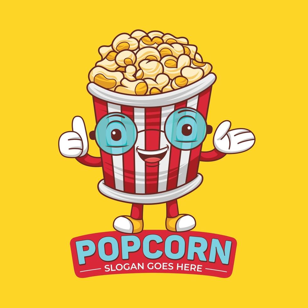 Popcorn Maskottchen Logo Vektor im flachen Design-Stil