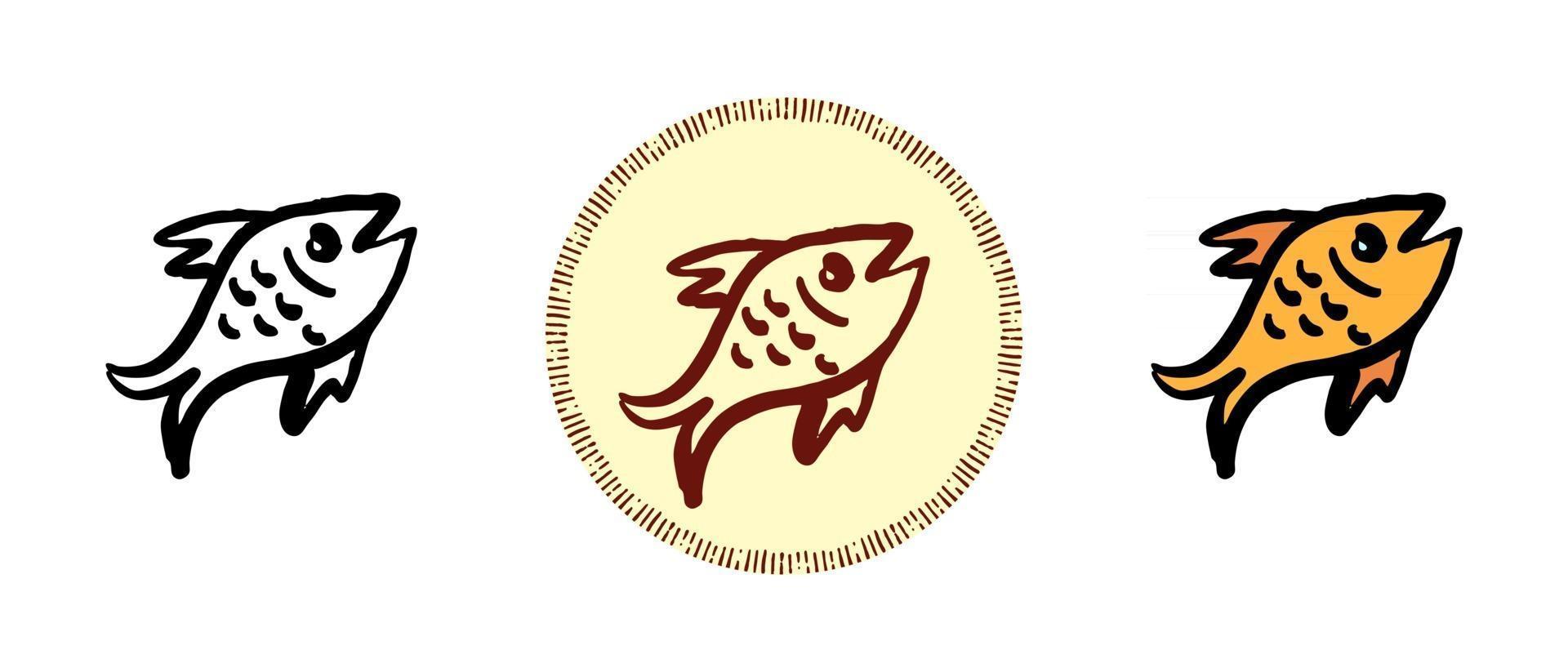 stekt fisk kontur och färg och retro symboler vektor