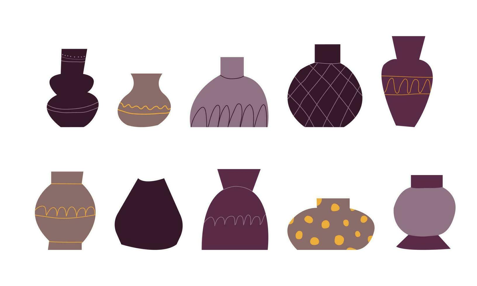 uppsättning av hand dragen vaser. krukmakeri samling vektor