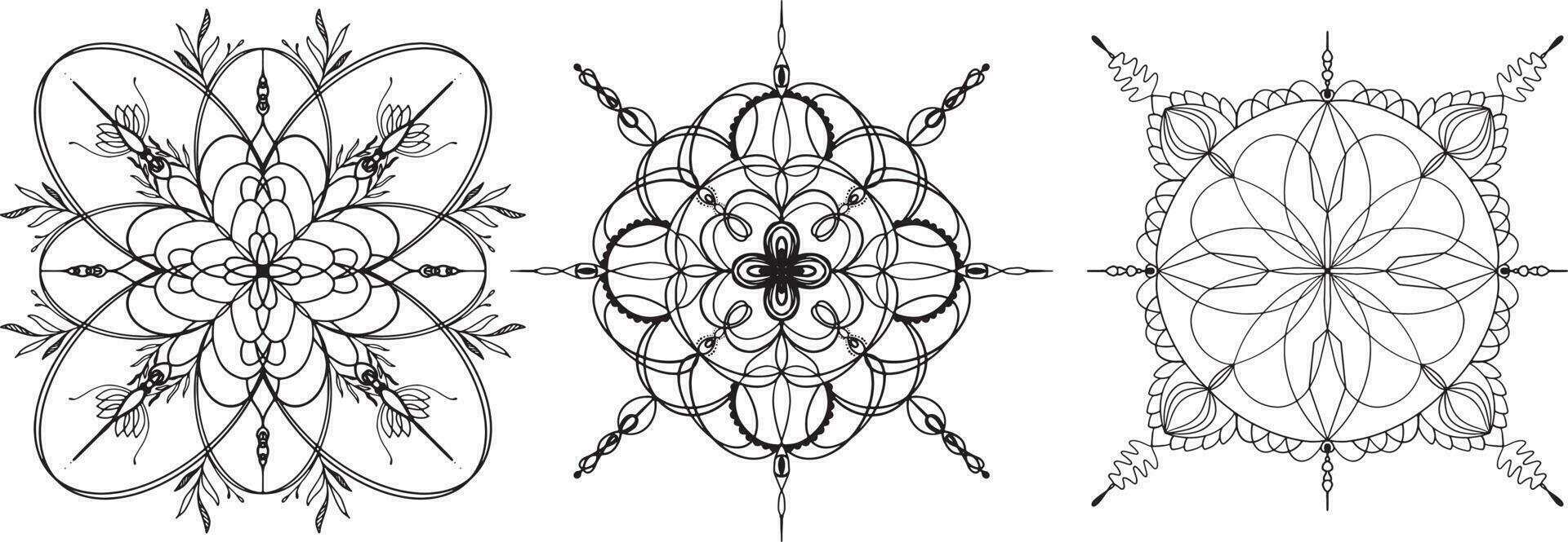 Mandala Vektor Grafik. Mandala einstellen Linie Kunst. Mandala mit Pflanze Elemente.