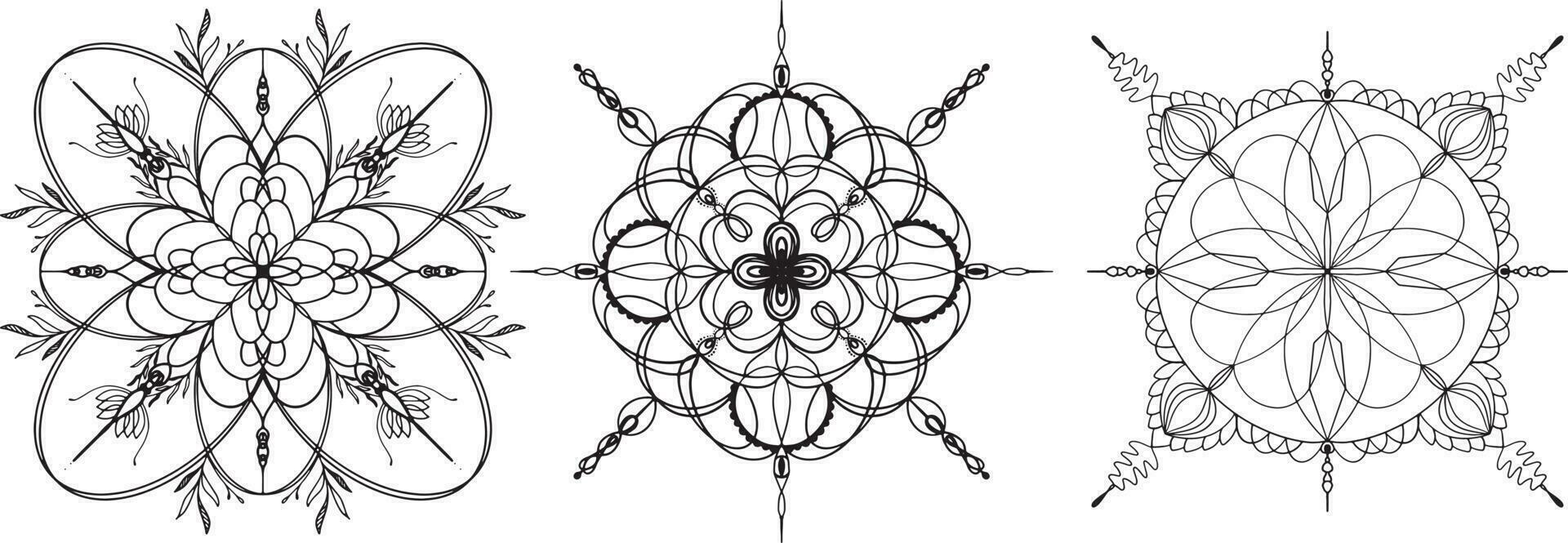 mandala vektor grafik. mandala uppsättning linje konst. mandala med växt element.