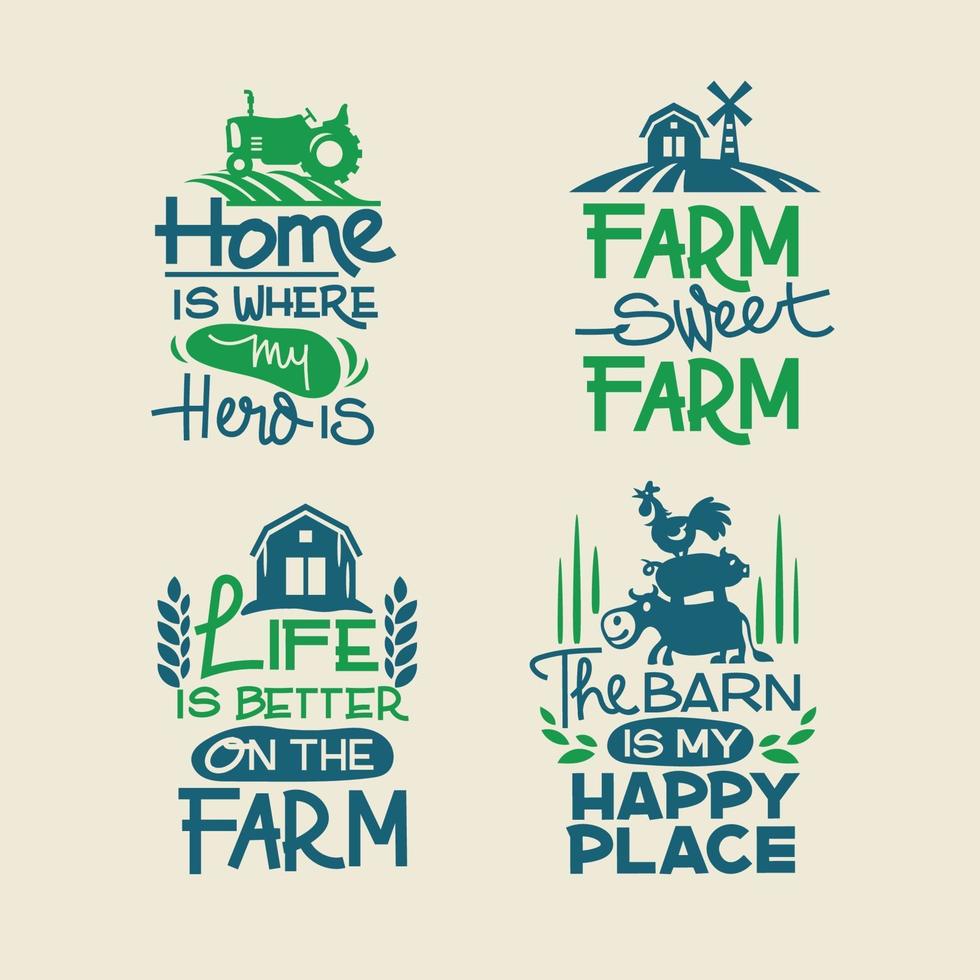 Bauernhof Zitate gesetzt mit Handschrift und Tiere Scheune Pickup Traktor und Gemüse Hintergrund vektor
