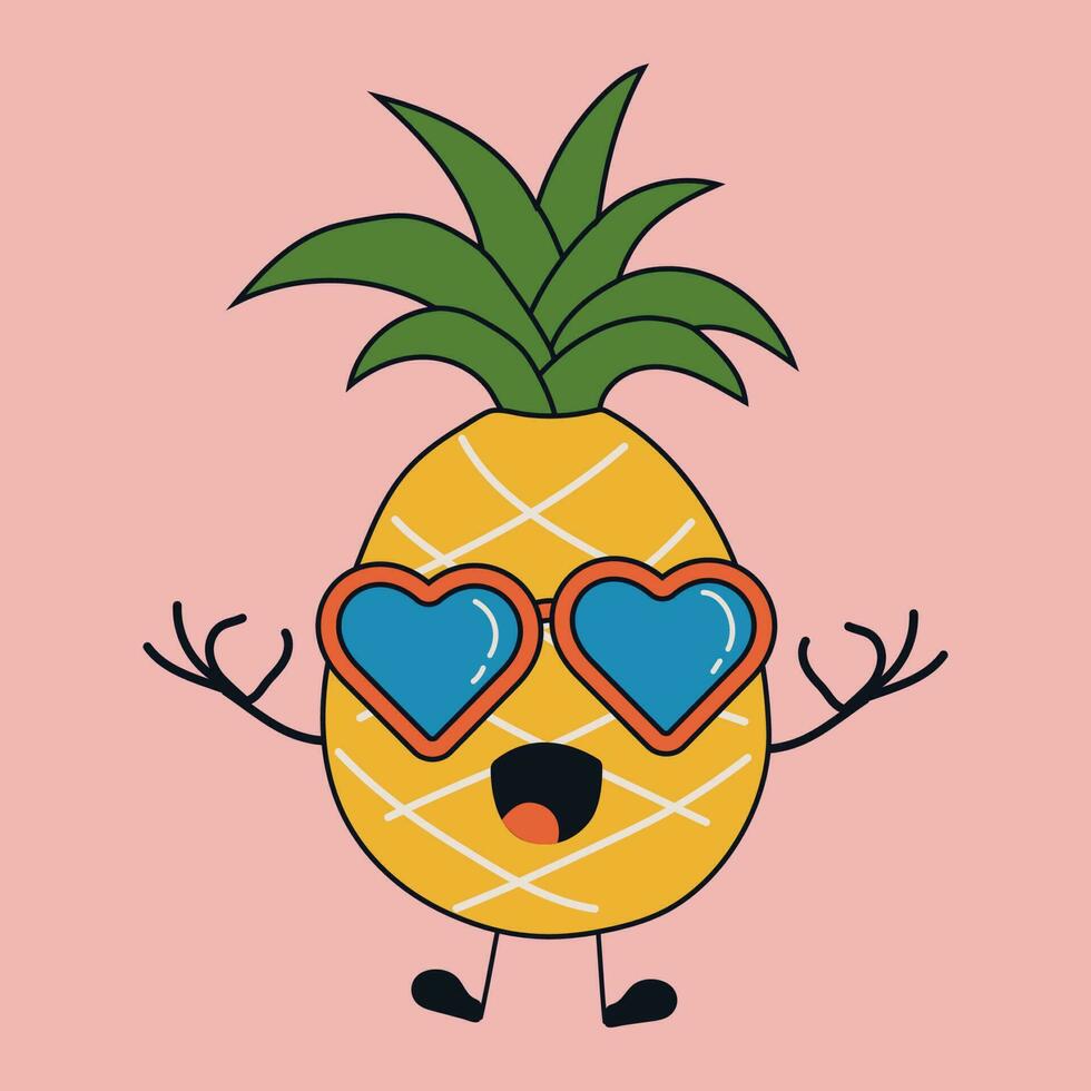 söt Lycklig rolig ananas med söt ögon . vektor illustration isolerat