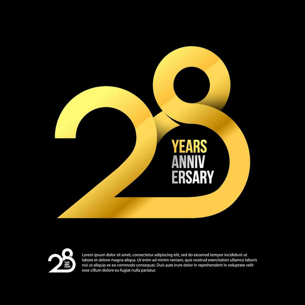 28 th årsdag tal modern guld begrepp logotyp. 28 år logotyp. 28 år design mall. vektor illustration