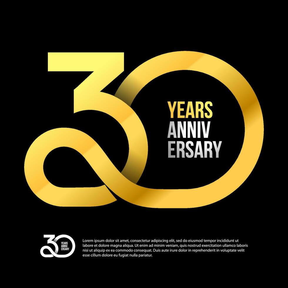 30 th Jahrestag Zahlen modern Gold Konzept Logo. 30 Jahre Logotyp. 30 Jahre Design Vorlage. Vektor Illustration