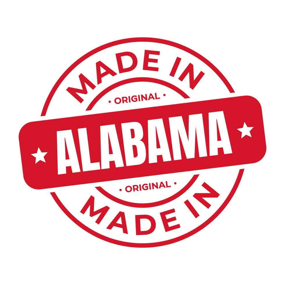 gemacht im Alabama Briefmarke Logo Symbol Symbol Design. Siegel National Original Produkt Abzeichen. Vektor Illustration