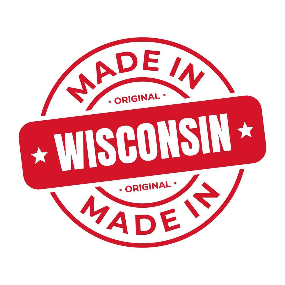 gemacht im Wisconsin Briefmarke Logo Symbol Symbol Design. Siegel National Original Produkt Abzeichen. Vektor Illustration