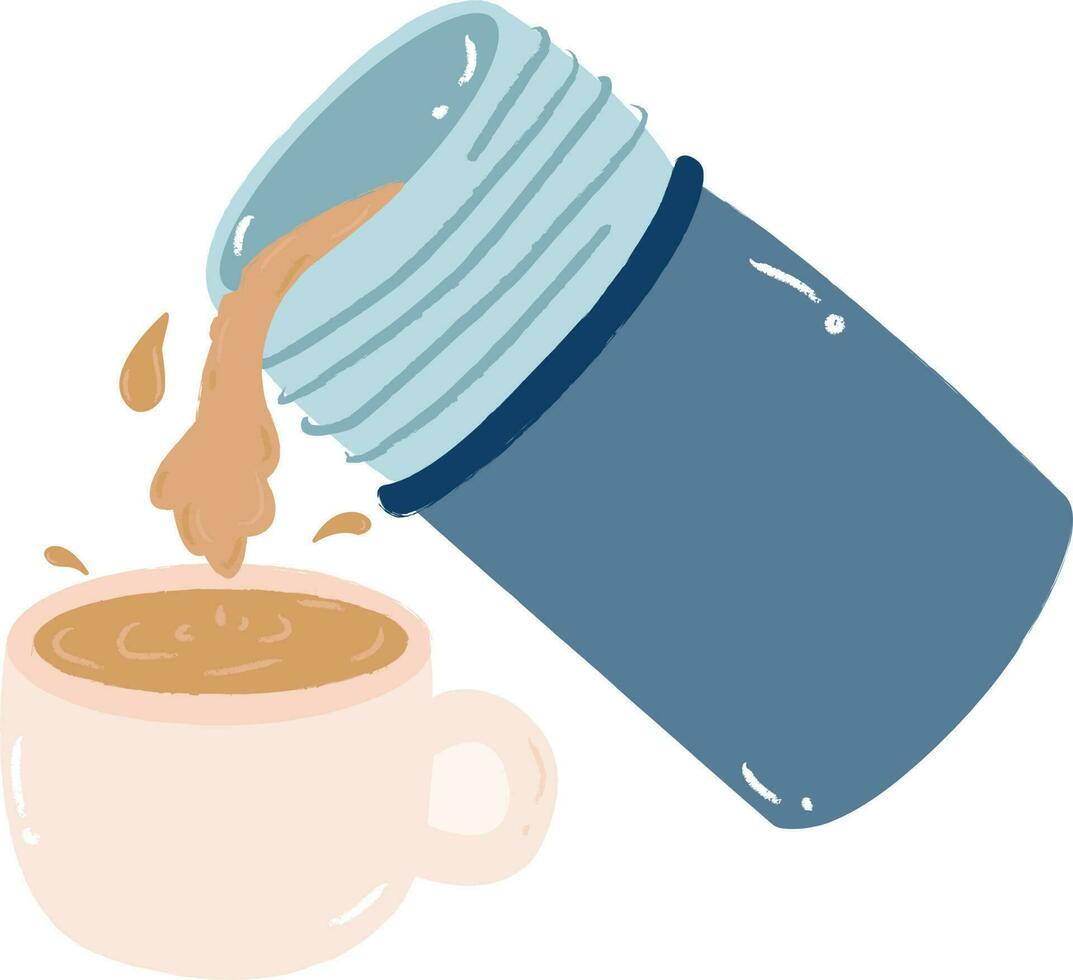 Gießen Kaffee von ein Trinken einstellen Das enthält Becher und Thermosflasche Vektor