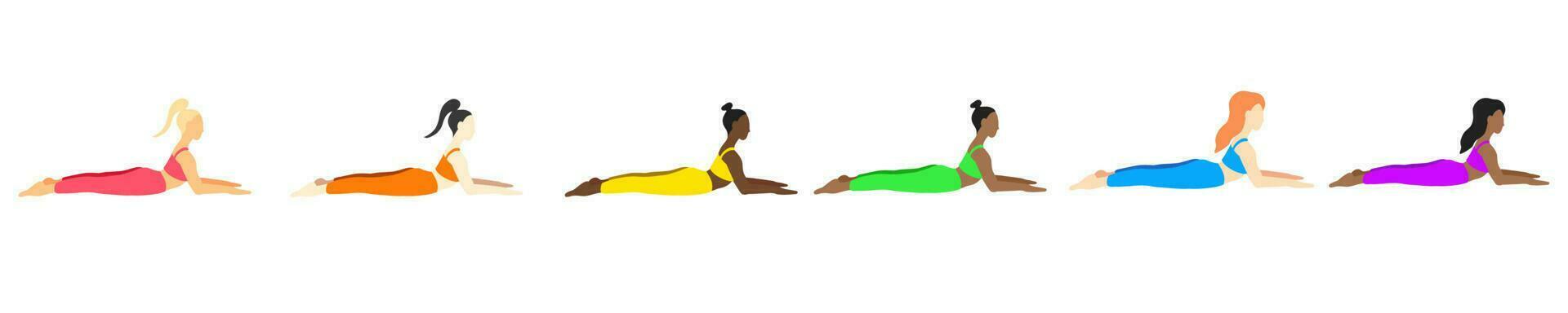 yoga poser i tecknad serie platt stil vektor