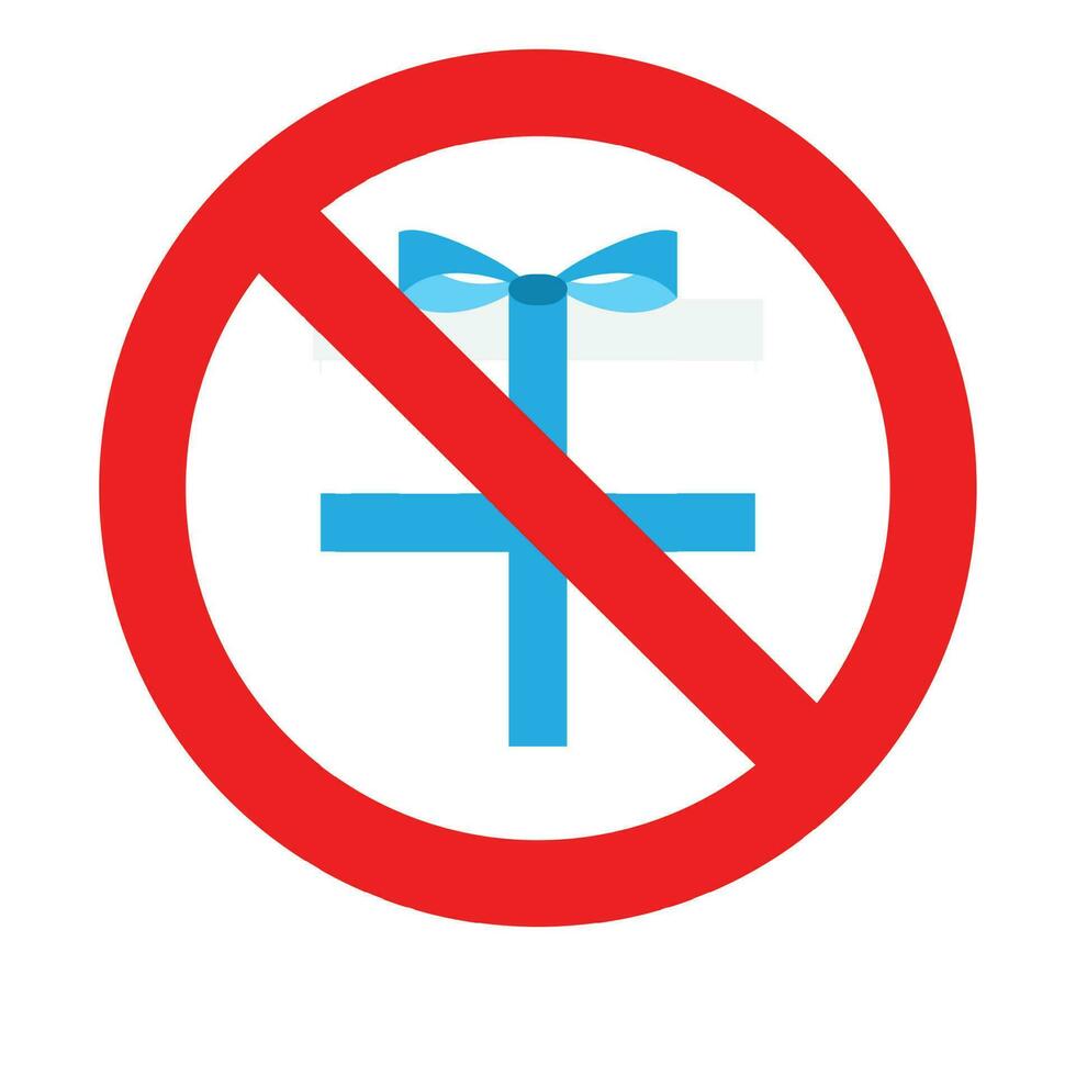 Verbot Geschenk Kasten. Geschenk verboten und Überraschung Zeichen Nein. Vektor Illustration