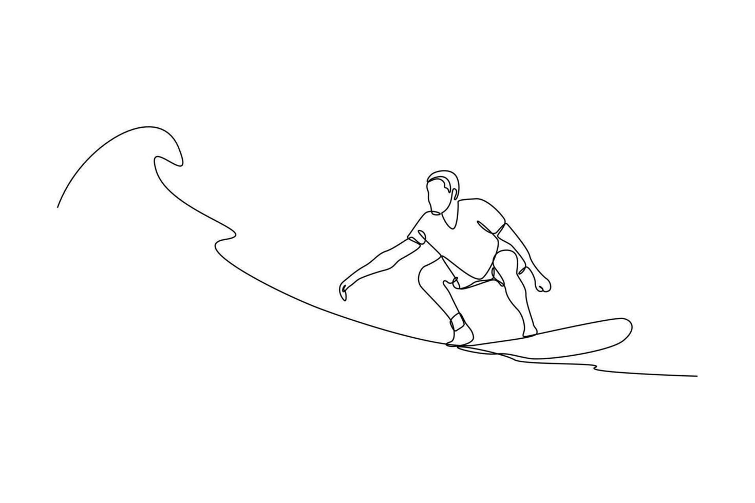 kontinuierlich eine Linie Zeichnung Mann Lernen zu Surfen auf das Strand. Klasse es oben Konzept. Single Linie Zeichnung Design Grafik Vektor Illustration