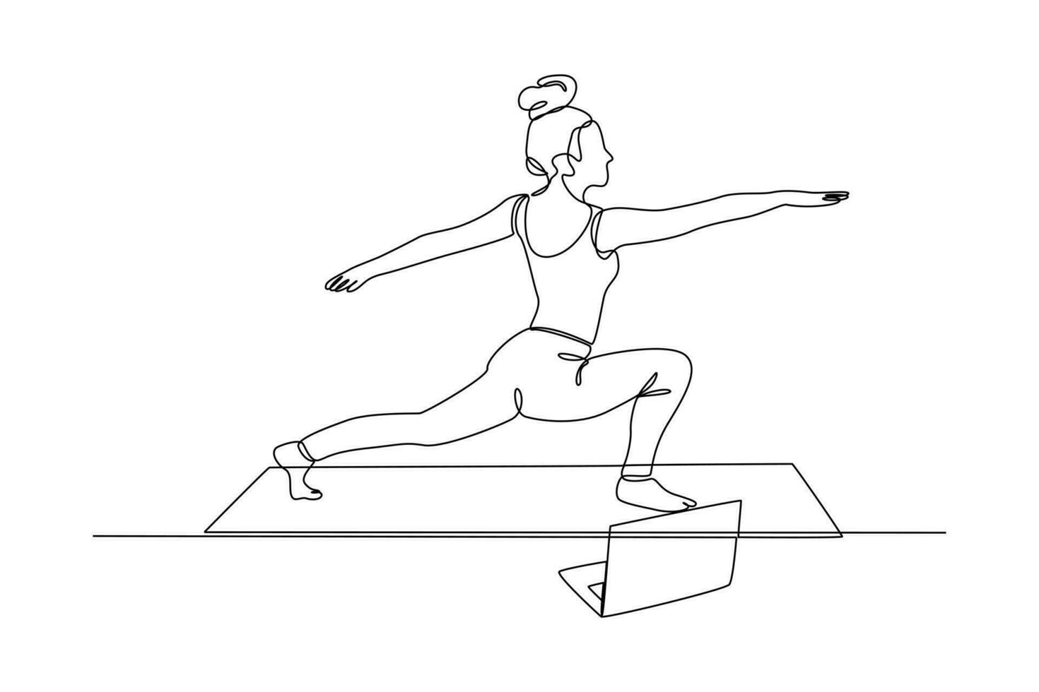 kontinuierlich eine Linie Zeichnung Frau ein haben Yoga Klasse. Klasse es oben Konzept. Single Linie Zeichnung Design Grafik Vektor Illustration