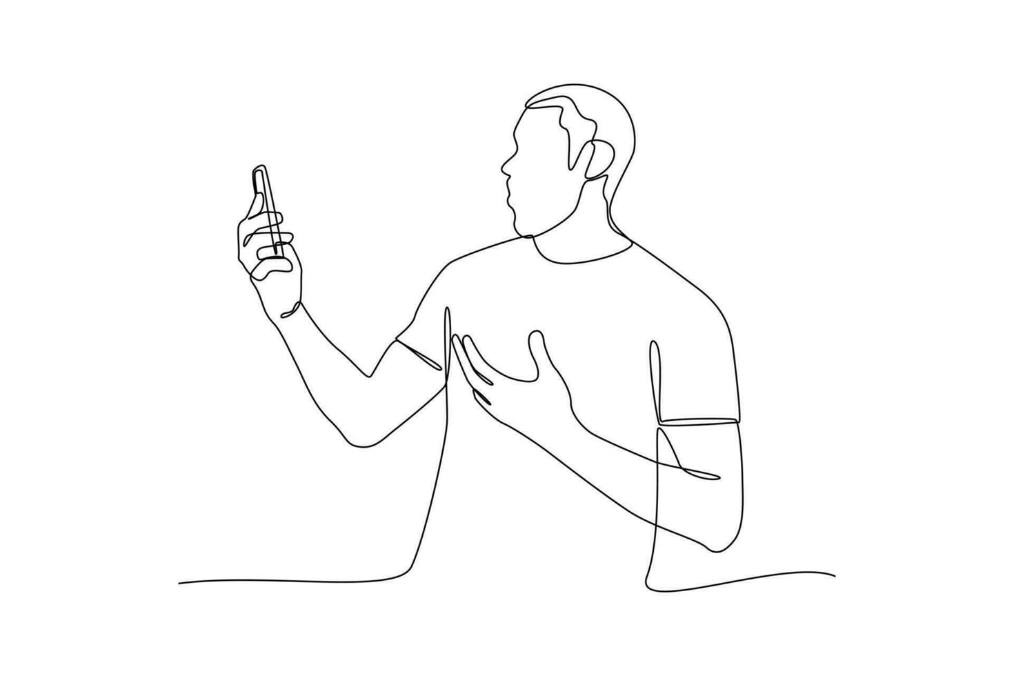 Single eine Linie Zeichnung Junge auf das Video Forderung. Handy, Mobiltelefon Telefon Konzept. kontinuierlich Linie Zeichnung Illustration vektor